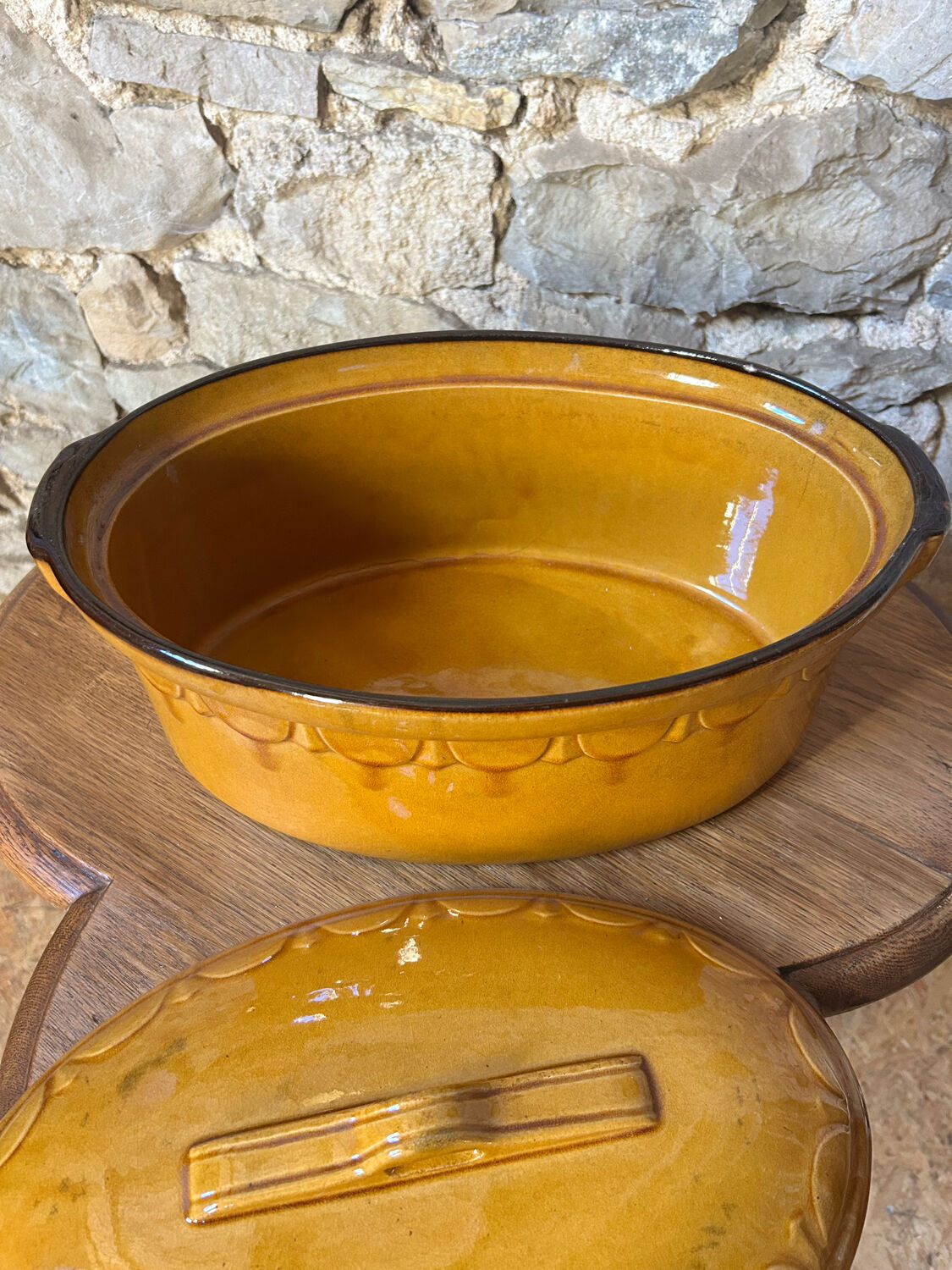 Large oval vintage earthenware terrine