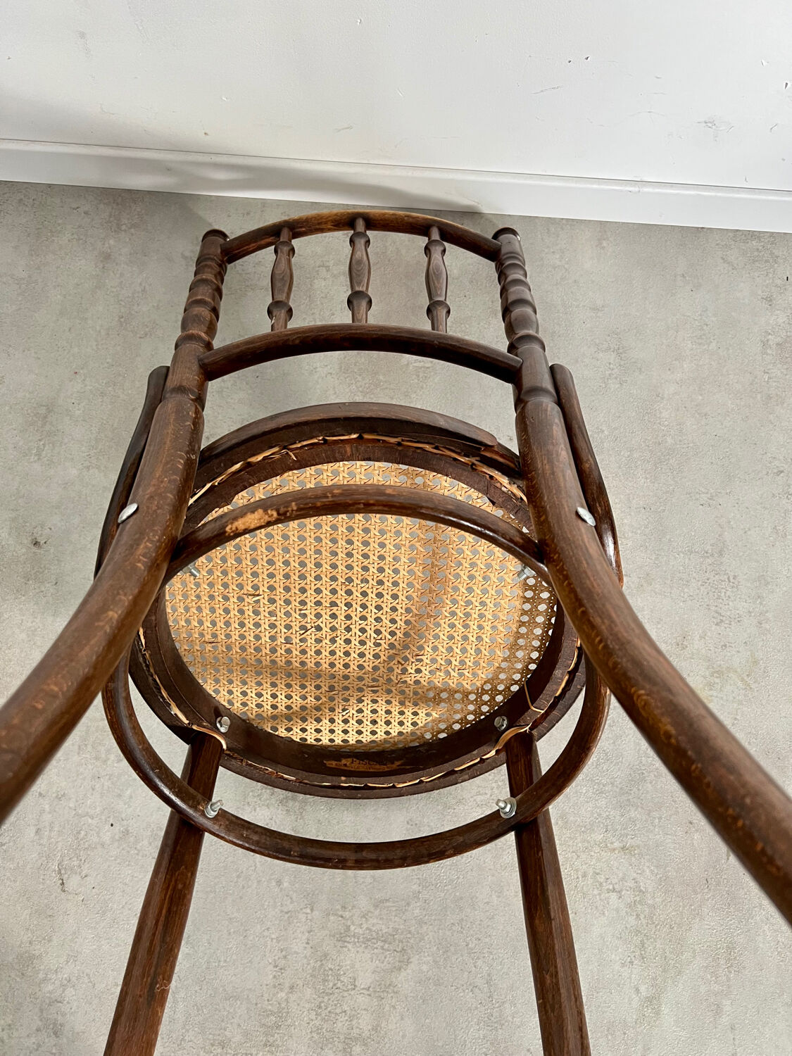 Lot 6 old vintage wooden bistro chairs brand Fischel early 20th century