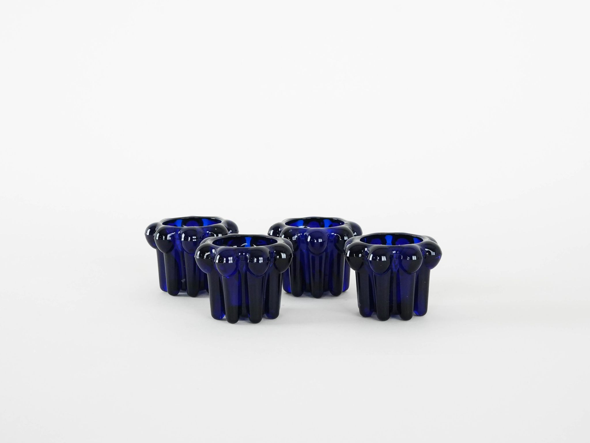 Set of cobalt candle holders, French design, 1970s, manufactured in Reims