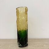 Vase vintage en verre écorce jaune et vert, années 1970