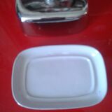 White and silver ceramic butter dish