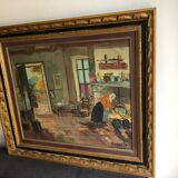 Oil on canvas Interior scene A. Lecomte