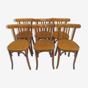 Suite 6 chaises de bistrot Baumann vintage des années 60