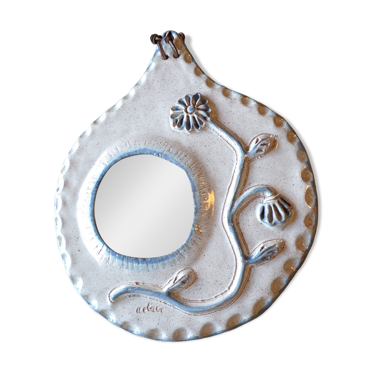 Miroir céramique vintage signé adia