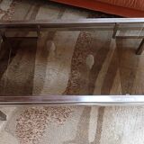 Brushed steel coffee table frame without glass - 1970s
