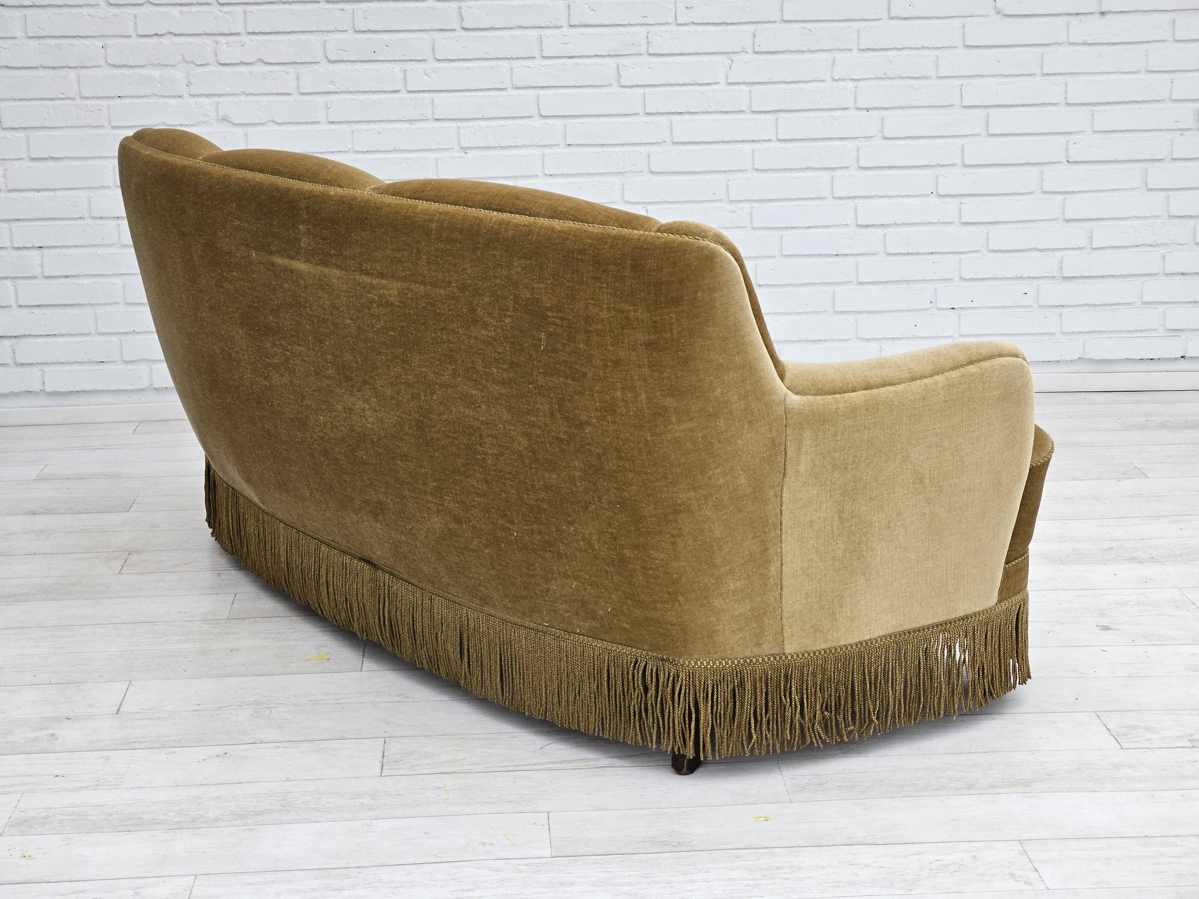 1970s, Danish 3-seater "Banana" sofa, original green velour.