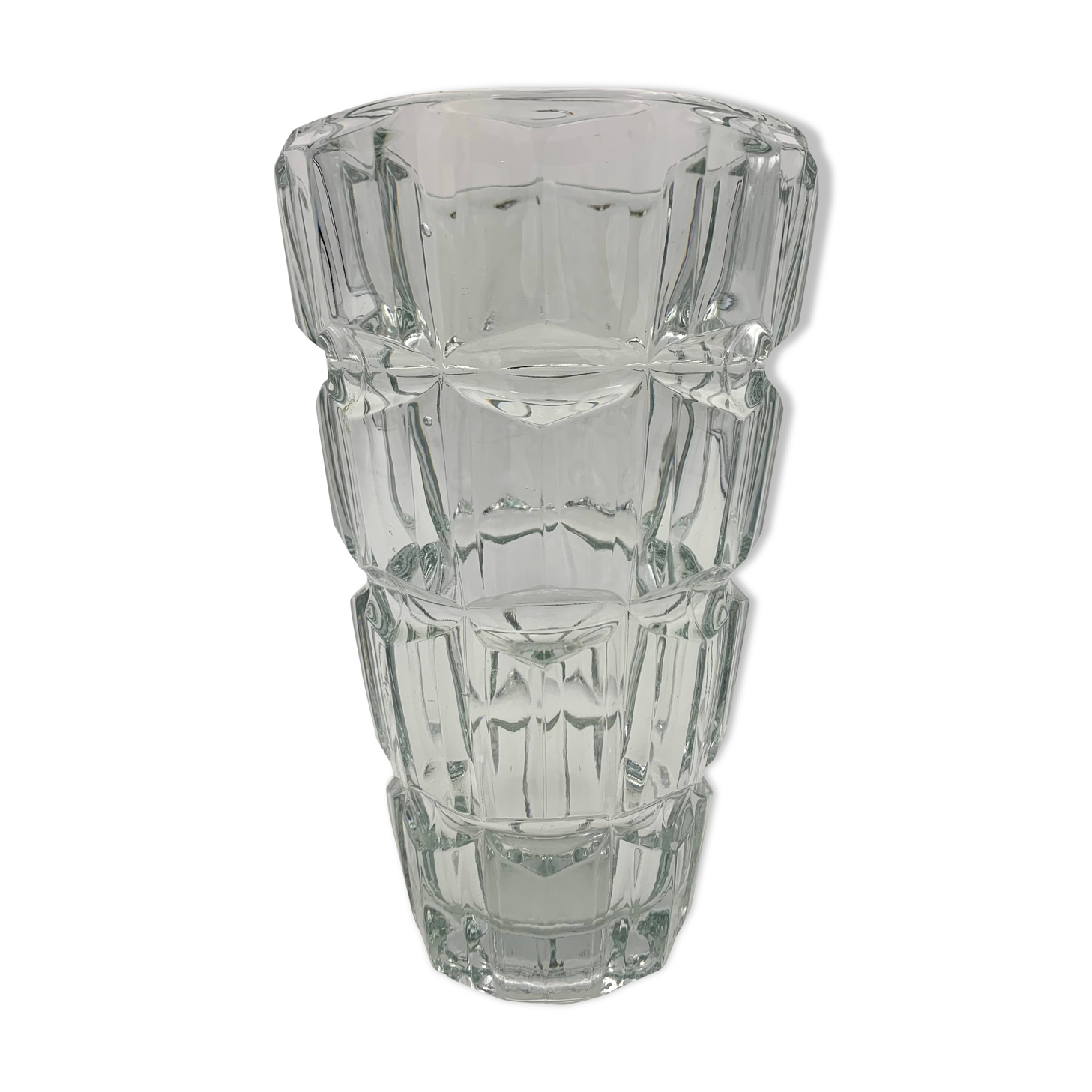 Vintage moulded glass vase, geometric relief decoration 1970