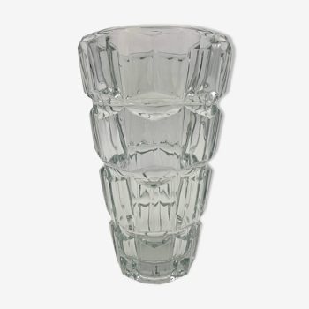 Vintage moulded glass vase, geometric relief decoration 1970