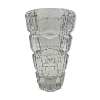 Vintage moulded glass vase, geometric relief decoration 1970
