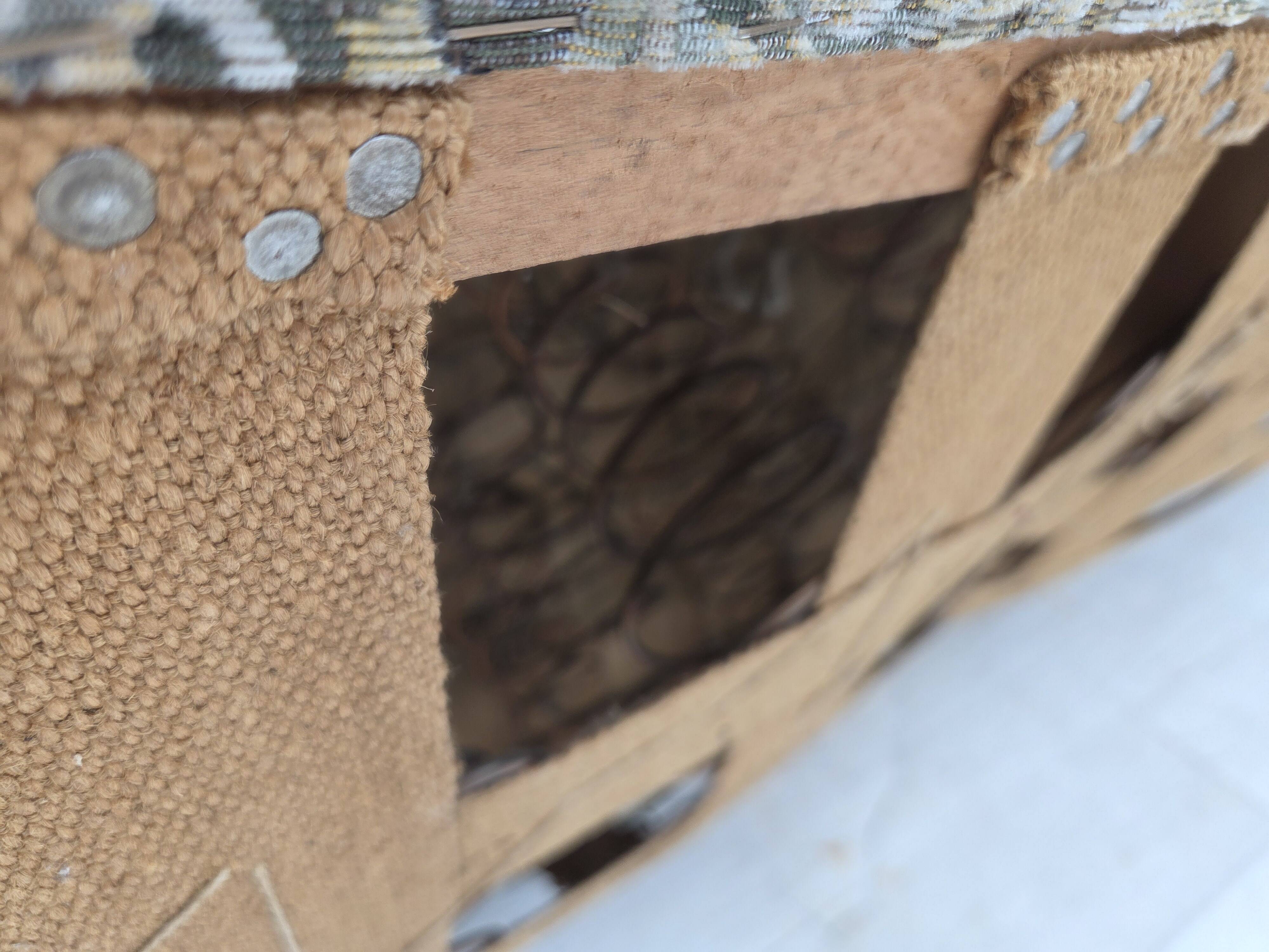 1970s, Danish 3 seater curved sofa, original multicolor furniture fabric.