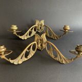 Paire de chandeliers de piano en bronze signés Gaveau, d'époque Art Nouveau