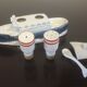 Service condiments à paquebot, sel, poivre, moutarde, porcelaine irisée, vintage