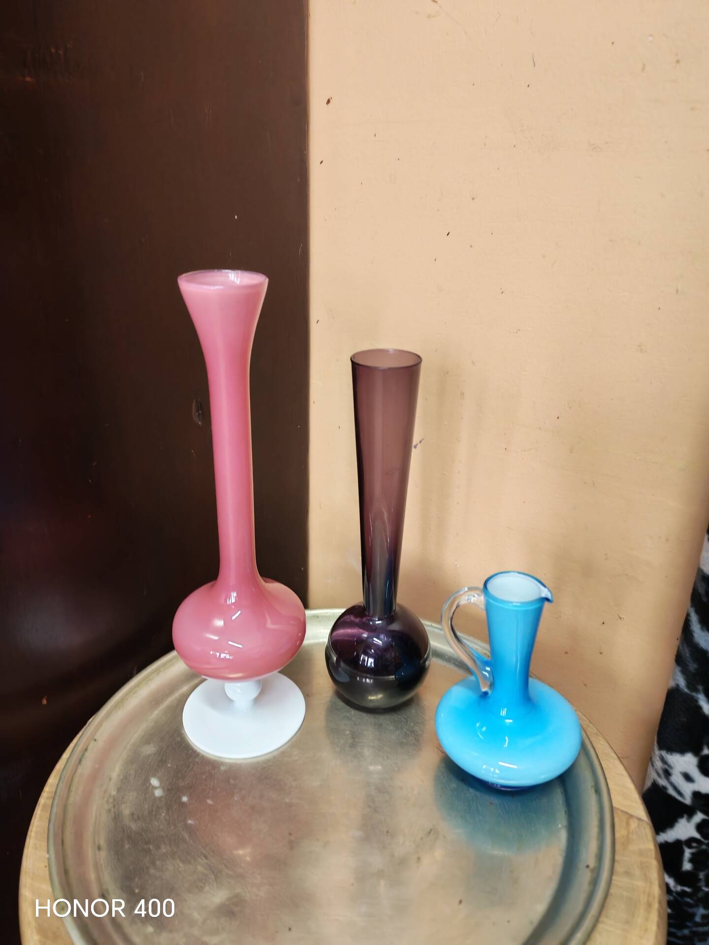 Lot de 3  vases soliflores en verre style mid century modern