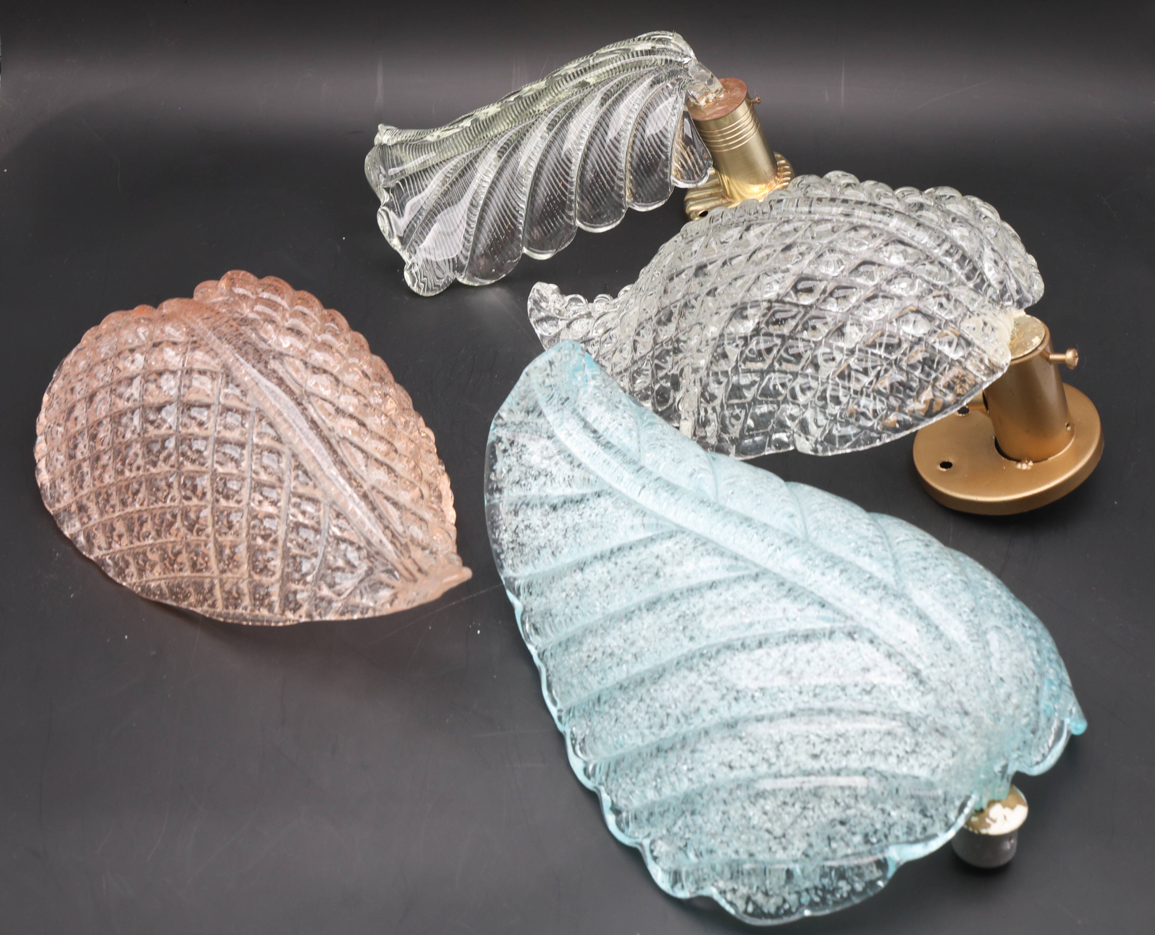 Art Decò Wall light Trasparent Murano Glass Leave by Barovier e Toso, 1950s