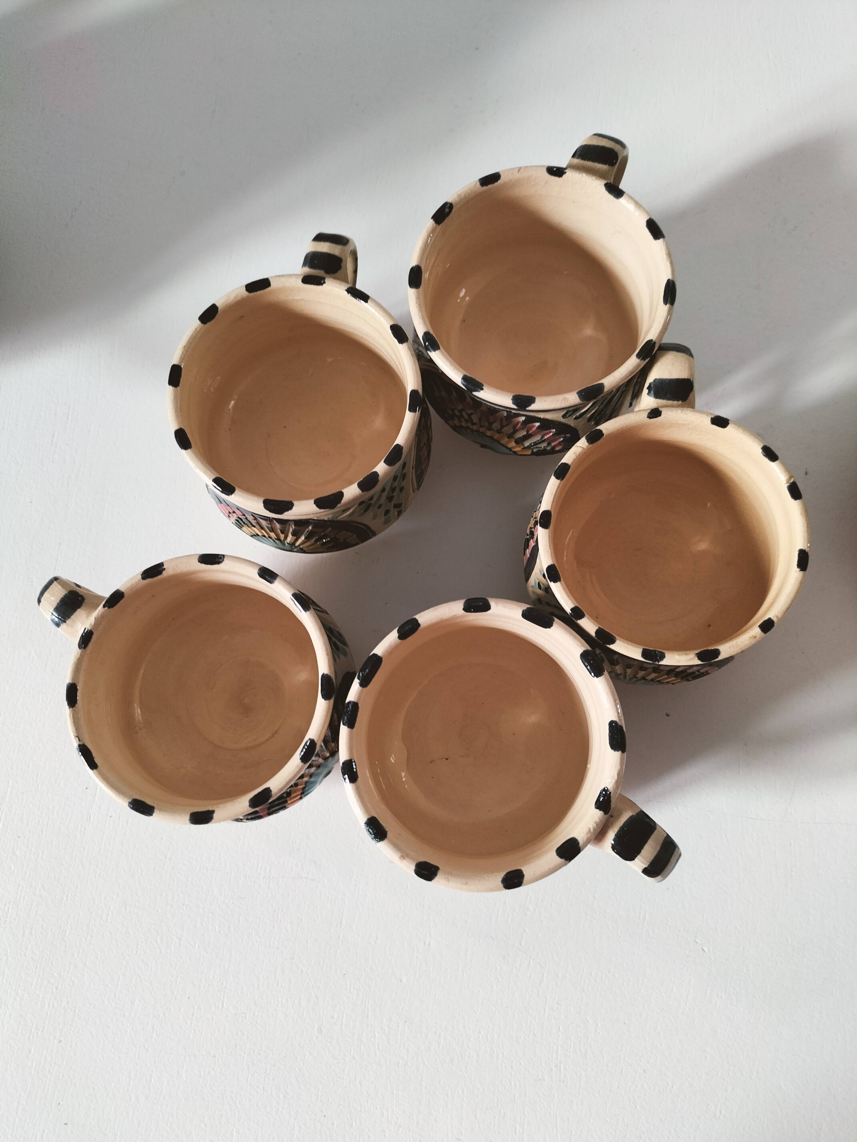 Vintage Moroccan tea set, teapot and 6 cups and saucers