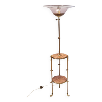 Vintage Brass Telescopic Floor Lamp with Red Travertine Marble Tops, Italy