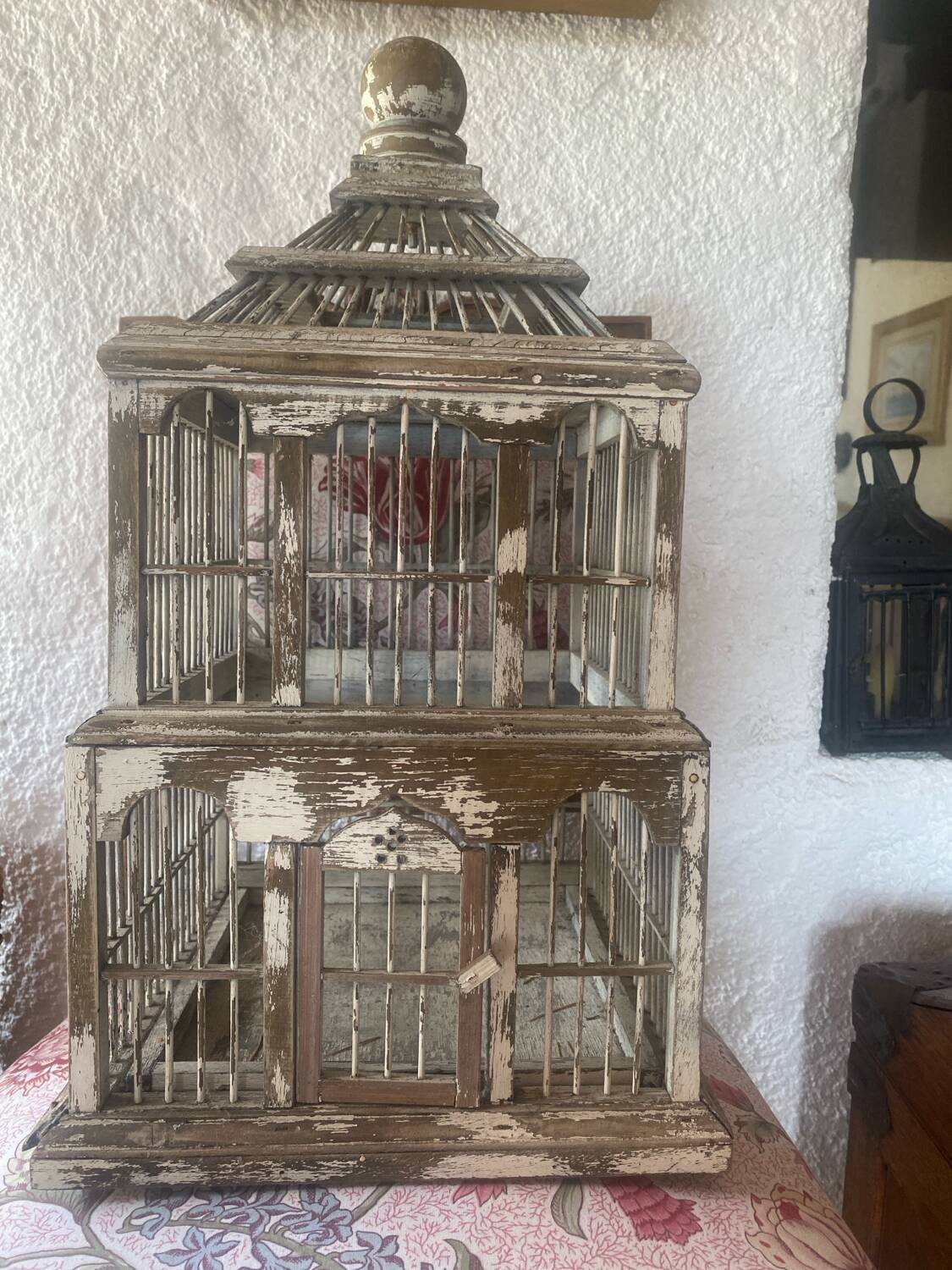 Large antique wooden birdcage