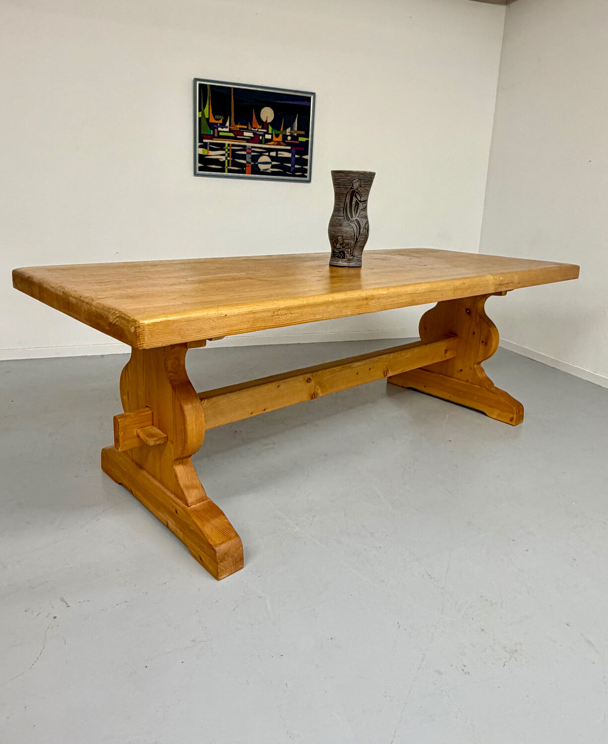 Vintage XXL farmhouse monastery pine table from the 1960s.