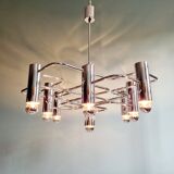 Chromed metal chandelier, design Gaetano Sciolari, 70s