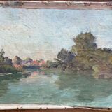 HST painting "Countryside landscape with river" by Pierre BONNEROT (1891-1981)