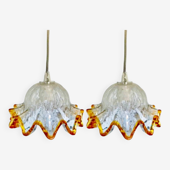 Pair of Mazzega Murano glass pendant lights, Italy 1970s