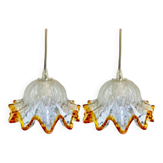 Paire de suspension Mazzega verre Murano , Italie 1970s