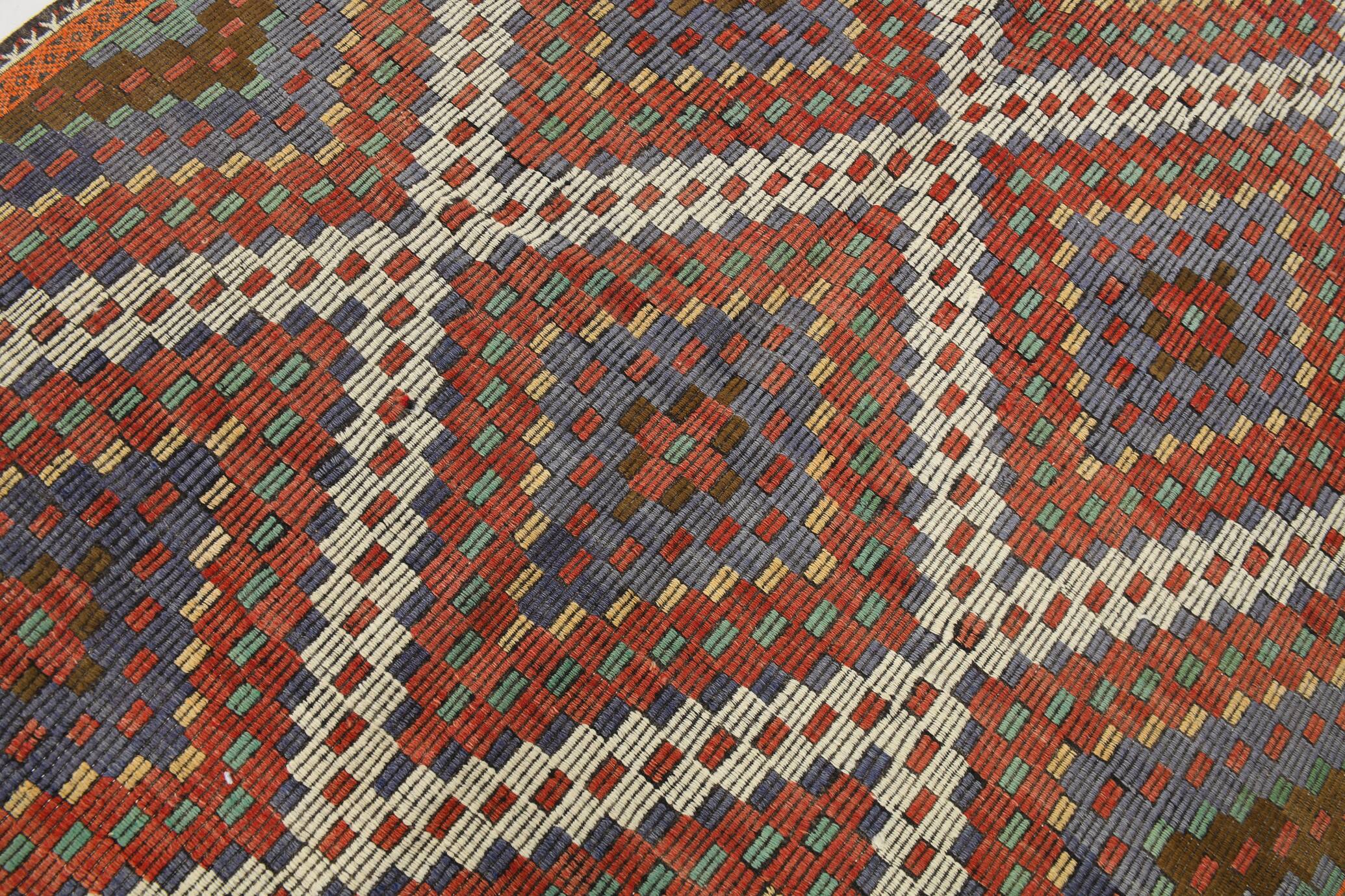 6x11 Mulicolor Living Room Rug, Vintage Wool Kilim Rug, 187x339Cm