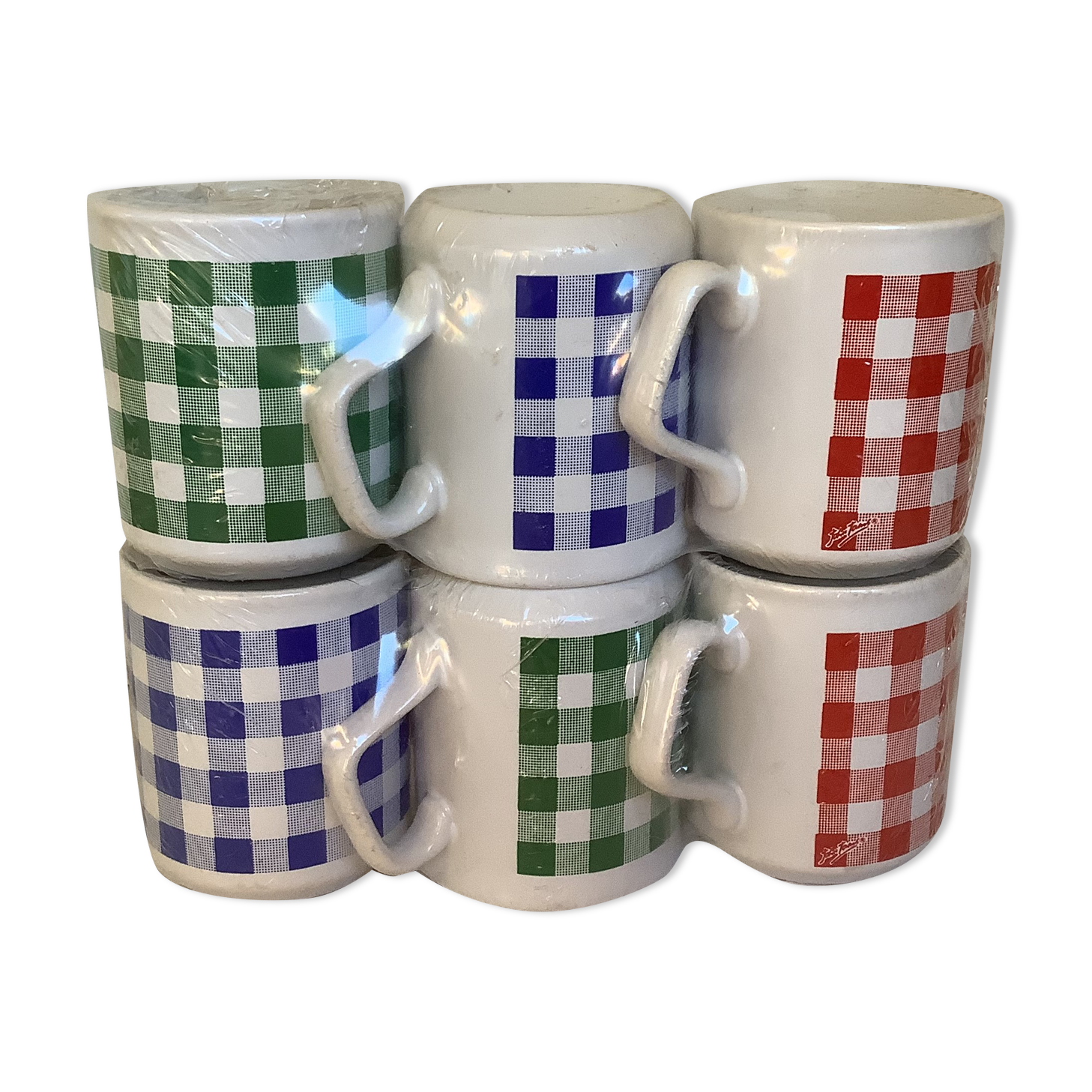 6 Tams England checkered mug cups