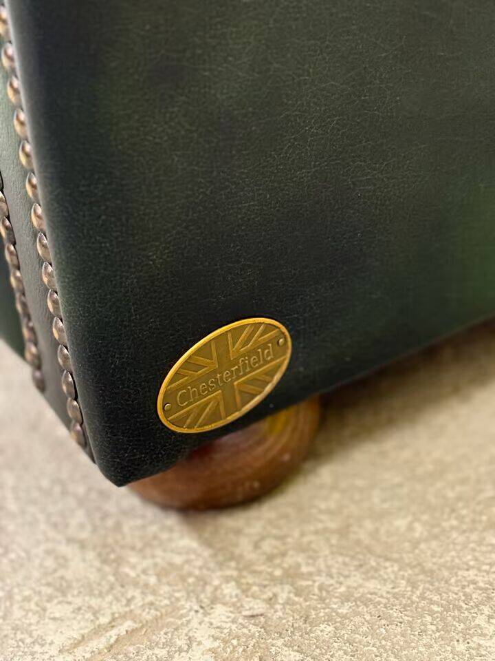 Vintage Green Leather Chesterfield Sofa: Two Seater