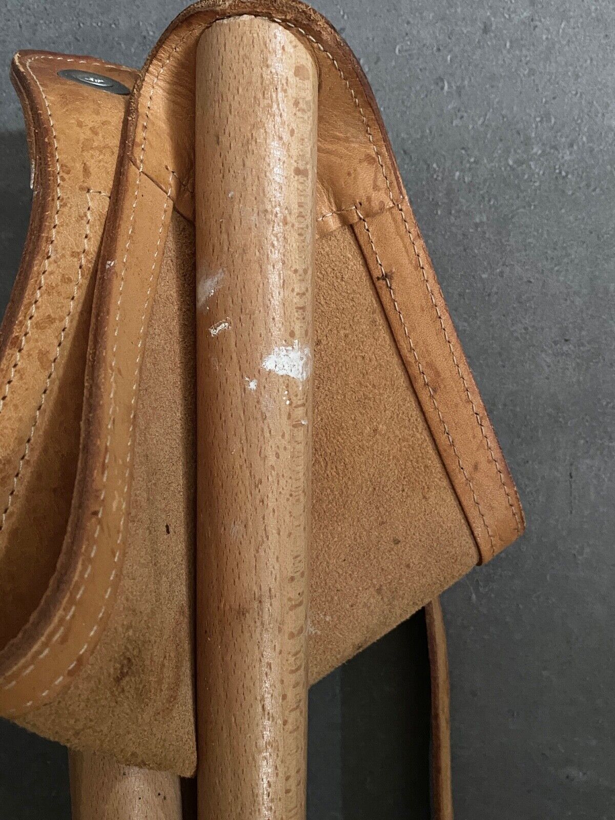 Folding stool leather and bamboo 1970