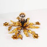 Medium size gilded floral flush mount light, Germany 1960s
