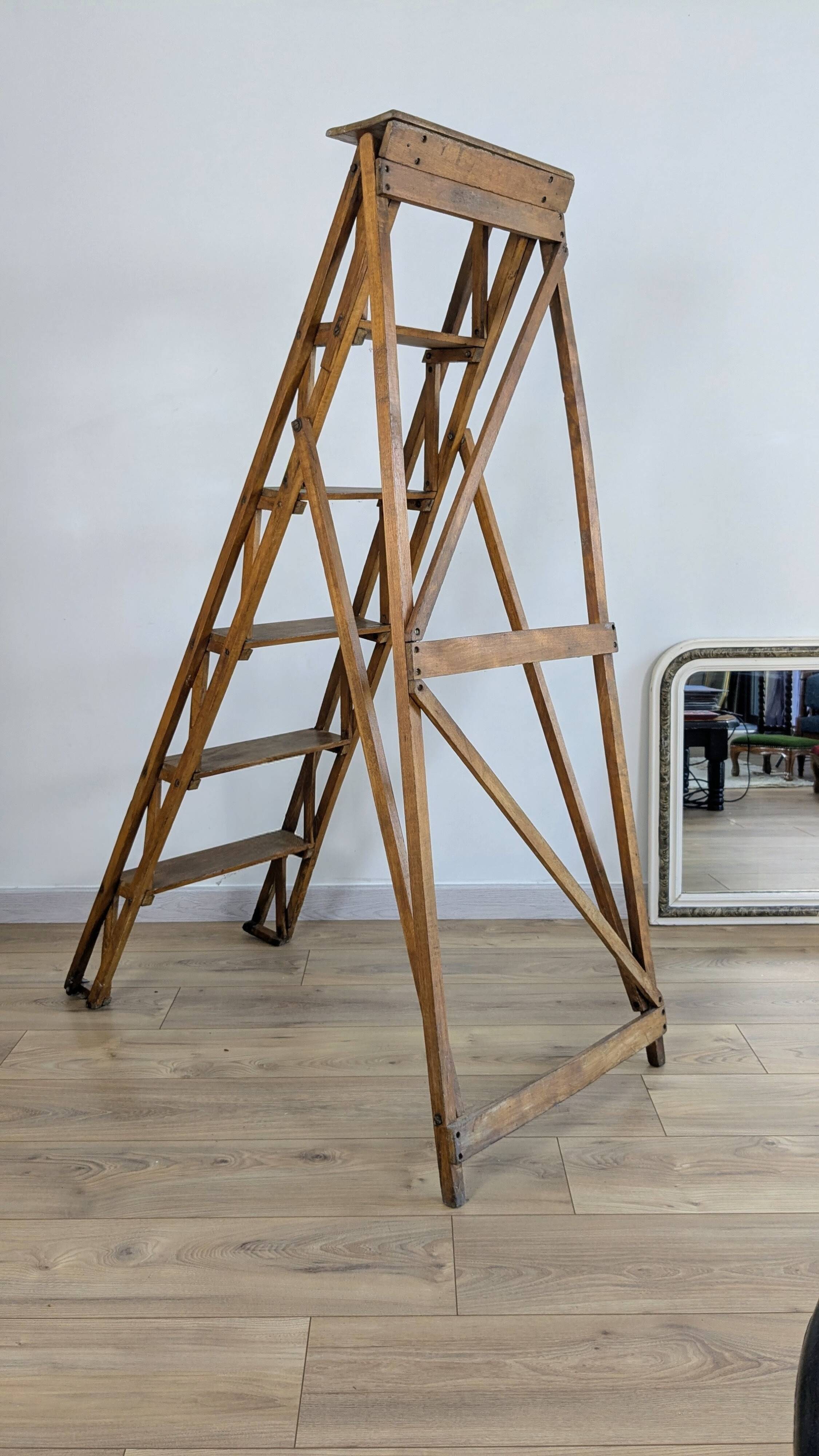 Vintage wooden painter's stepladder - authentic patina
