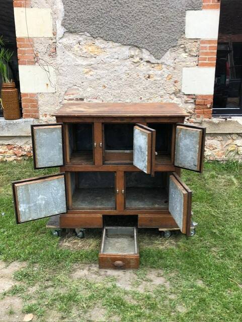 Storage unit, vintage icebox unit, wooden and zinc fridge unit, bar