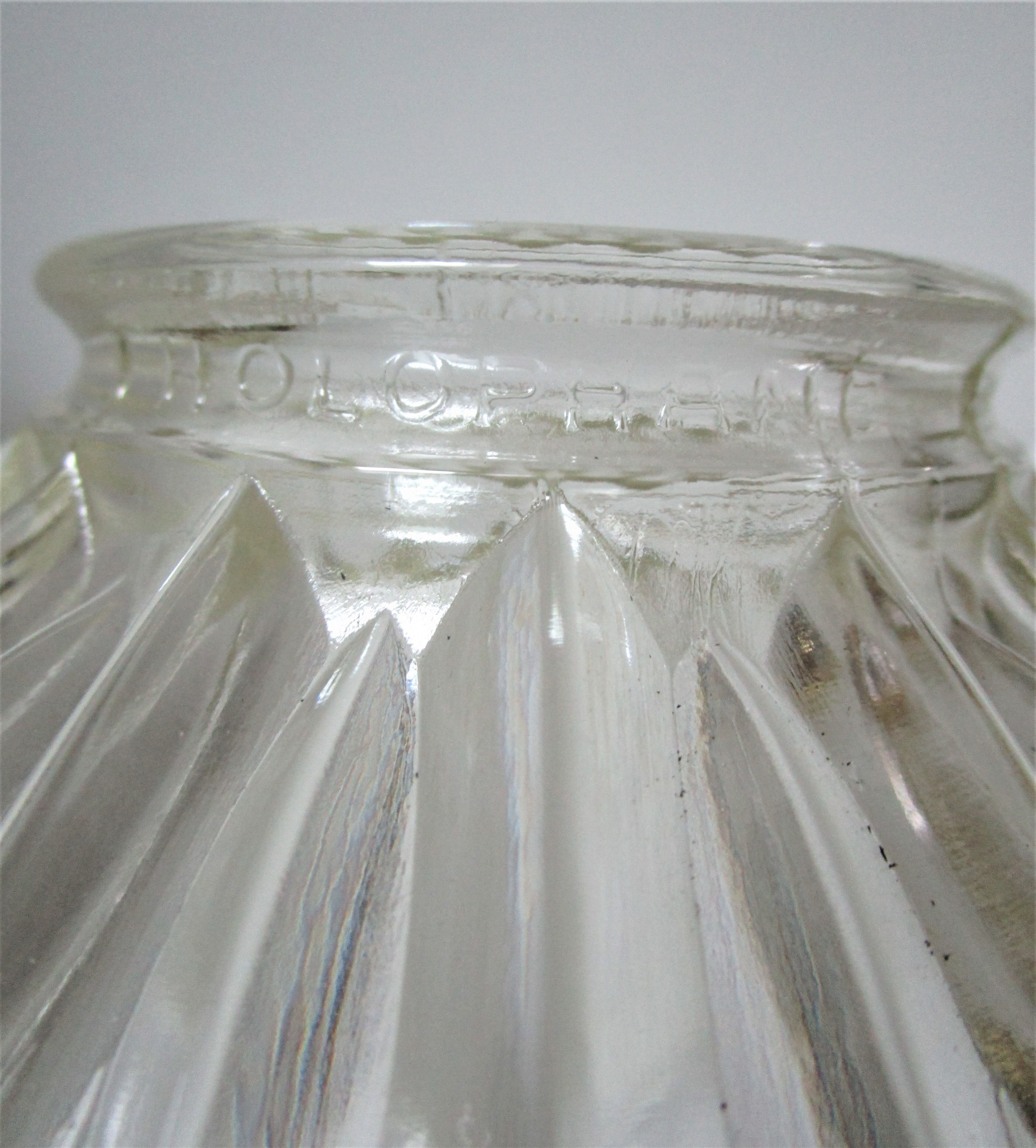 Holophane glass suspension and vintage patinated brass