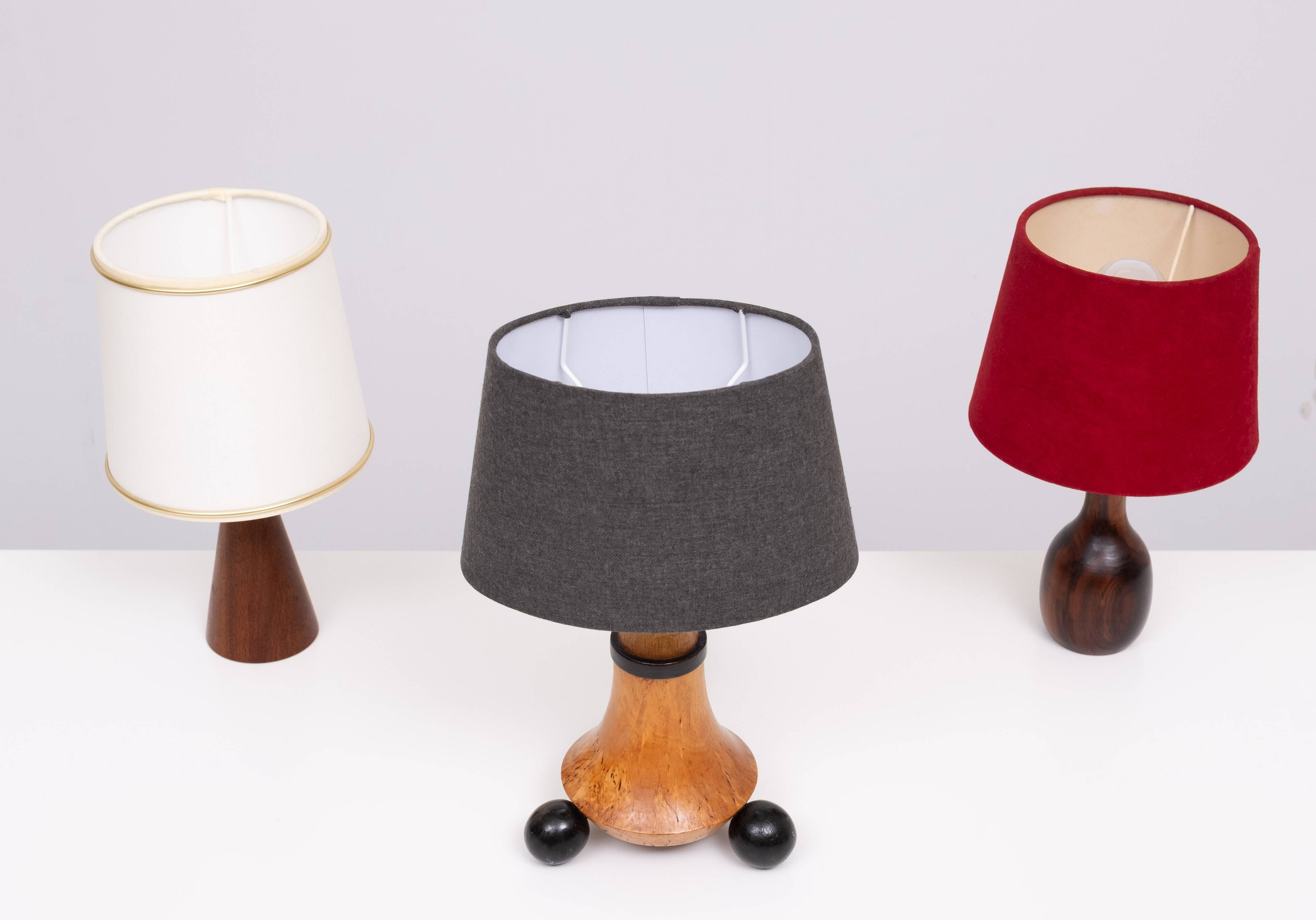 Trio de petites lampes de table des années 1960 avec abat-jour, Hollande