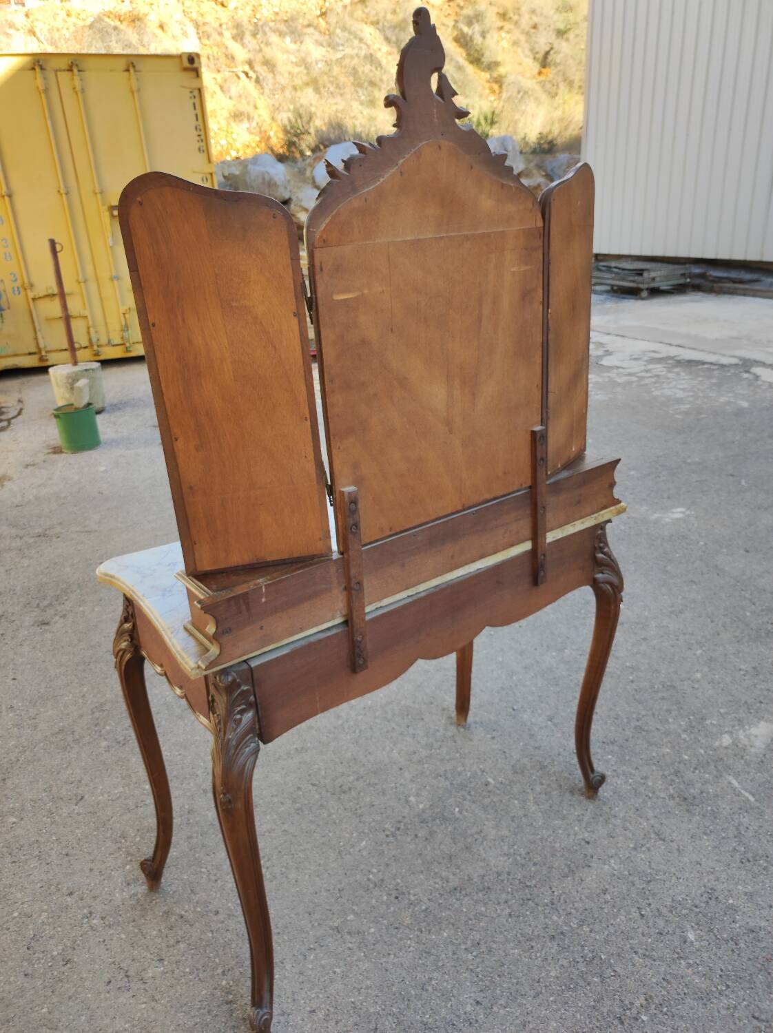Rocaille dressing table marble top, one drawer
