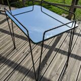 Side table 1950-1960, pin/Eiffel legs, mirror top, steel rod structure