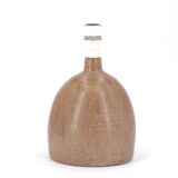 Handcrafted brown ceramic lamp, raffia lampshade, 70s