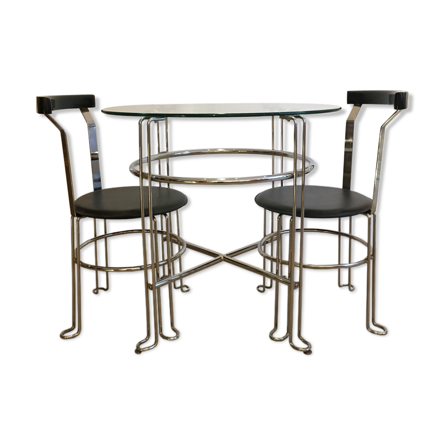 Glass round table and chairs 70/80