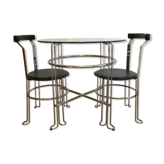 Glass round table and chairs 70/80