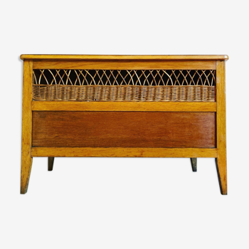 Vintage wooden and rattan toy box