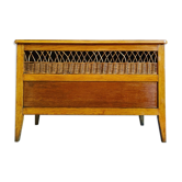 Vintage wooden and rattan toy box
