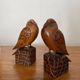 Pair of Art Deco bookend birds in carved wood cubizing 1930