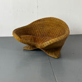 Vintage Shaped Wicker and bamboo Meditation Lotus Chair, 1970s