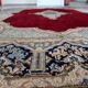 Antique Kerman Kork wool rug, open field medallion, crimson & navy, c. 1930s — 237 × 302 cm — 1C1280