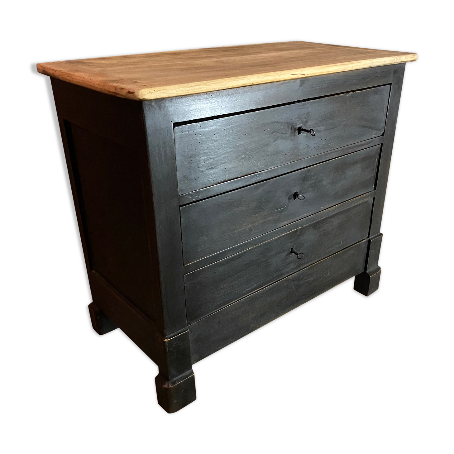 Old black patinated chest of drawers