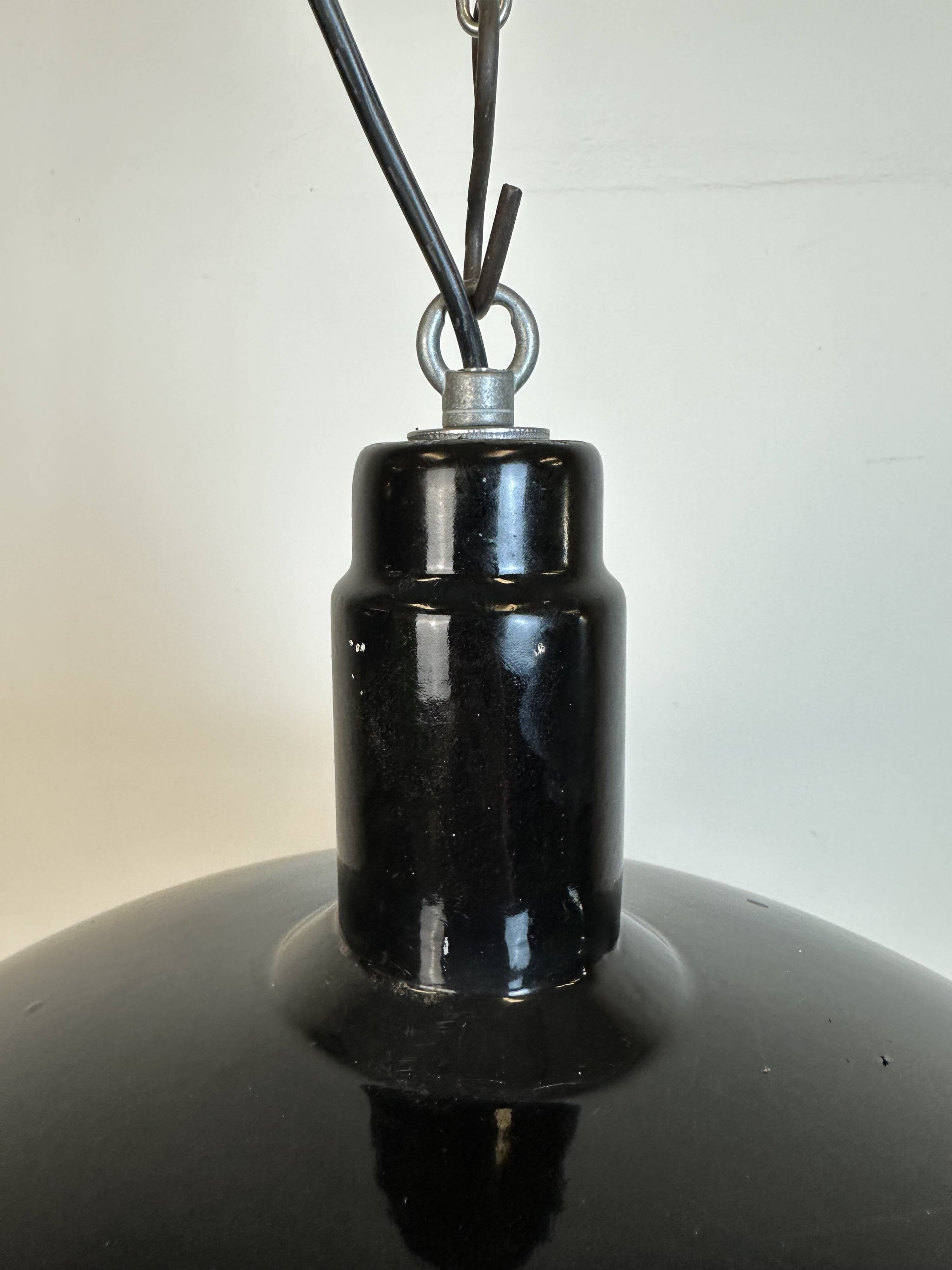 Industrial Black Enamel Factory Pendant Lamp, 1950s