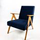 Fauteuil vintage en velours bleu marine Var, années 1970