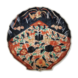 Imari porcelain dish from Japan in the shape of a scallop shell Blue, red and turquoise