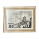 Tableau gravure ancienne patinage artistique XVIIIe